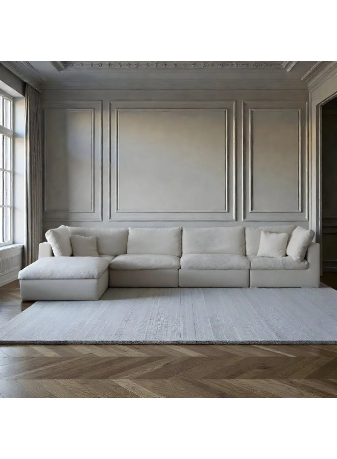 Al Zakharef Furniture Sirin Modern L-Shaped Sectional Sofa, Premium Bouclé Fabric Upholstery, Deep Seating Corner Sofa with Chaise, Minimalist Living Room & Majlis Sofa – Off White - Image 1